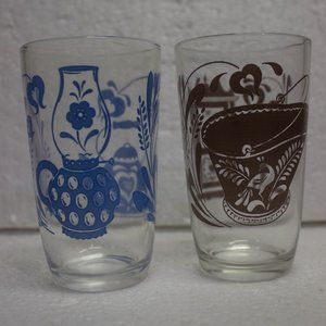 Vintage Set of 2 Swanky Swig Antique Pattern Juice Glasses 4 Ounce Kraft